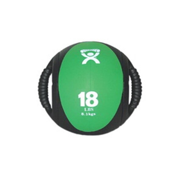 Fabrication Enterprises 9 in. Cando Dual-Handle Medicine Ball, Green - 18 lbs - FA129077