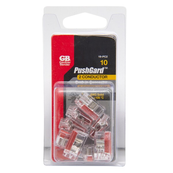 Conector de cables PushGard de Gardner Bender, cables de 22 a 12 AWG, contacto de cobre, material de carcasa de policarbonato - 19-PC2.