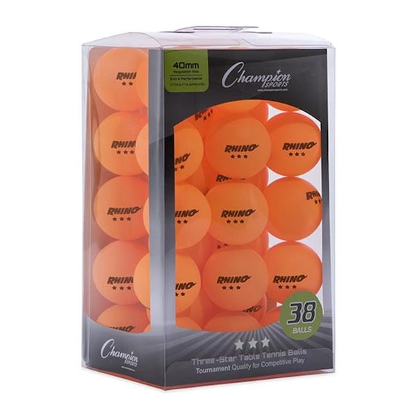 Champion Sports Champion Sports 3STR38OR 8 x 5 x 4 in. 3 Star Tournament Table Tennis Balls; Orange - Pack of 38 - 3STR38OR