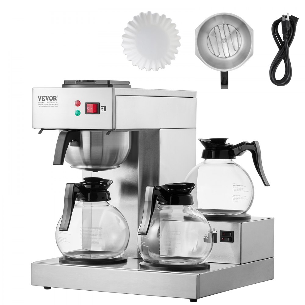 12 Cups Commercial Drip Coffee Maker with 3 Glass Carafes and 3 Warmers Office - BLHSYMSKFJ3GTVTPSV1