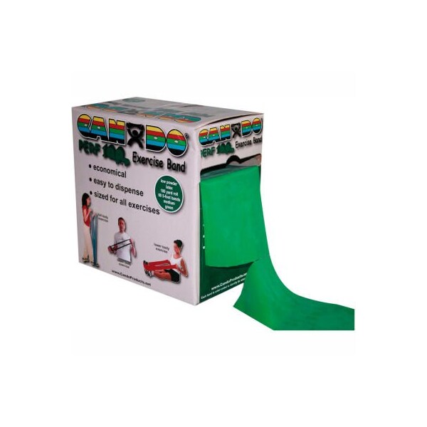 Fabrication Enterprises CanDo Perf 100 Low Powder Exercise Band, Green, 100 yd Roll, 1 Roll/Box - 1203019