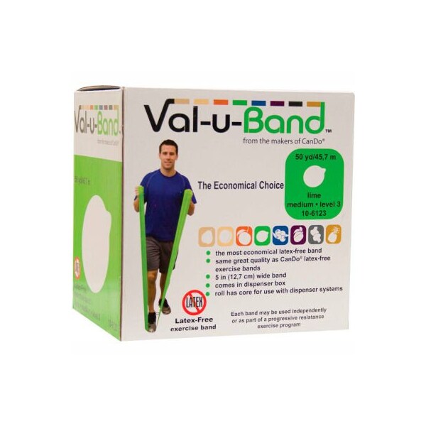 Fabrication Enterprises Val-u-Band Latex Free Exercise Band, Lime - Level 3, 50 Yard Roll/Box - 1542694