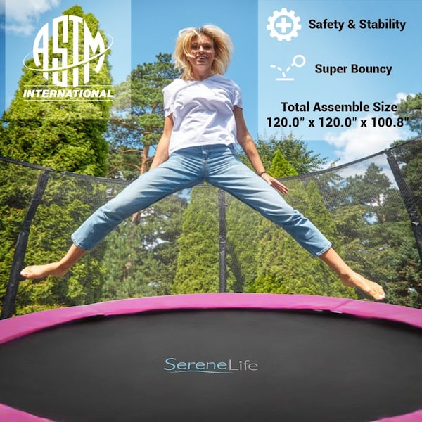 Serenelife Outdoor Backyard Jumping Trampoline, SLTRA10PNK - SLTRA10PNK