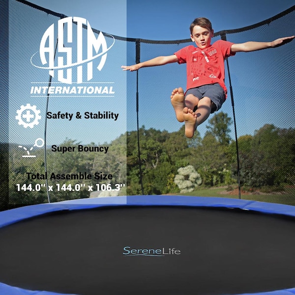 Serenelife 12Ft Trampoline With Outer Safety Net - SLTRA12BL
