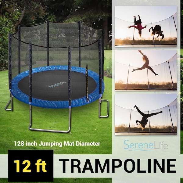 Serenelife 12Ft Trampoline With Outer Safety Net - SLTRA12BL