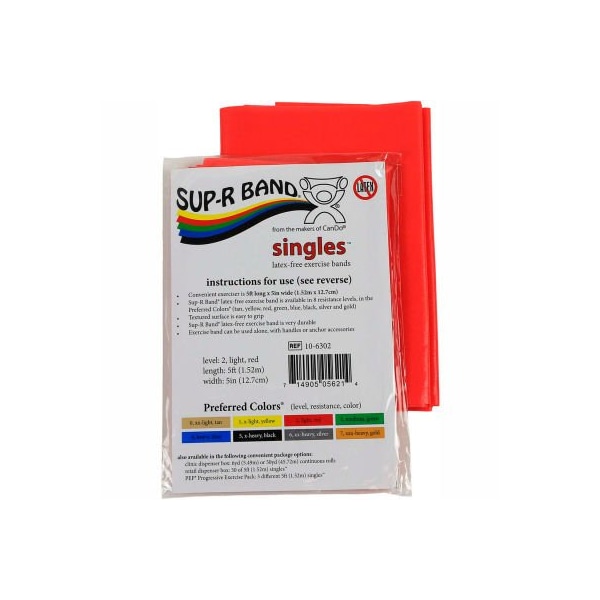 Fabrication Enterprises Sup-R Band Latex Free Exercise Band, 5' Strip, Red, 1/PK - 1608072