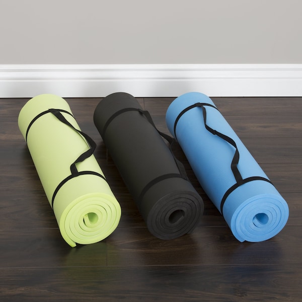 Wakeman Extra-Thick Yoga Mat - Durable Non-Slip Foam Workout Mat with Carrying Strap Green - 80-5136-GREEN