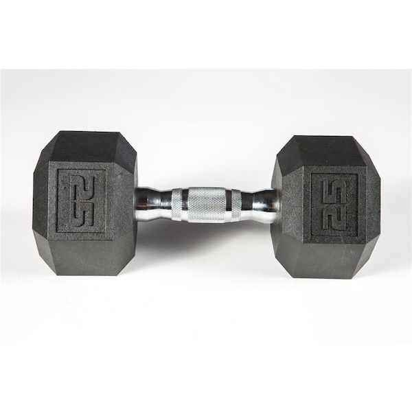 York Barbell Rubber Hex Dumbbell with Chrome Ergo Handle - 25 lbs - 34059