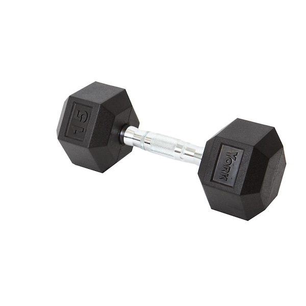 York Barbell Rubber Hex Dumbbell with Chrome Ergo Handle - 15 lbs - YO626648
