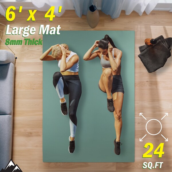 Wakeman Large Yoga Mat - 6x4 Non-Slip 8mm Exercise Mat for Home Workouts by Mint - 80-5224