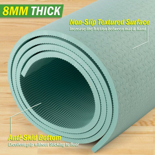 Wakeman Large Yoga Mat - 6x4 Non-Slip 8mm Exercise Mat for Home Workouts by Mint - 80-5224