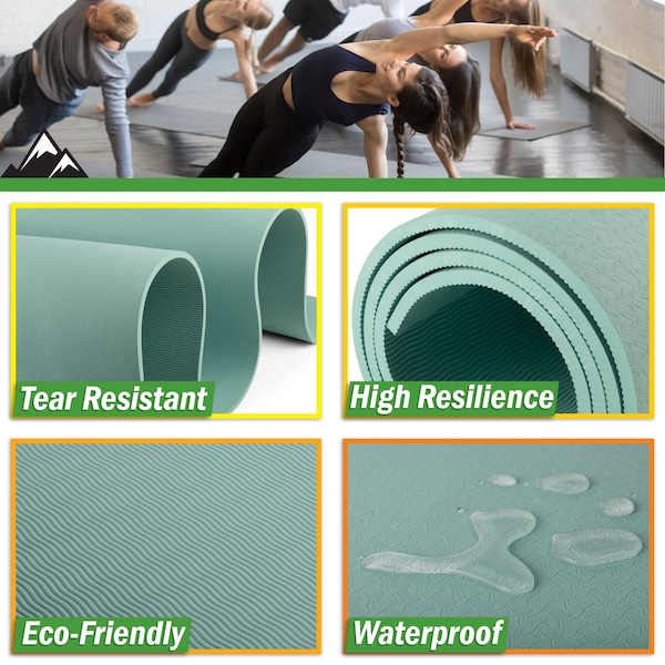 Wakeman Large Yoga Mat - 6x4 Non-Slip 8mm Exercise Mat for Home Workouts by Mint - 80-5224