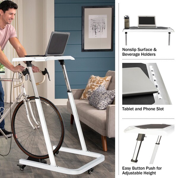 Rad Sportz Bike Desk - Rolling Laptop Cart for Stationary Bike - Adjustable Standing Desk by - 80-5212