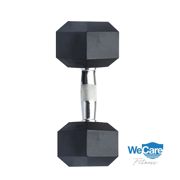 Wecare Fitness Rubber-Coated Chrome Handle 25 Lbs Dumbbells, Set of Two, Black, 2PK - WC-2P-25LB-BK