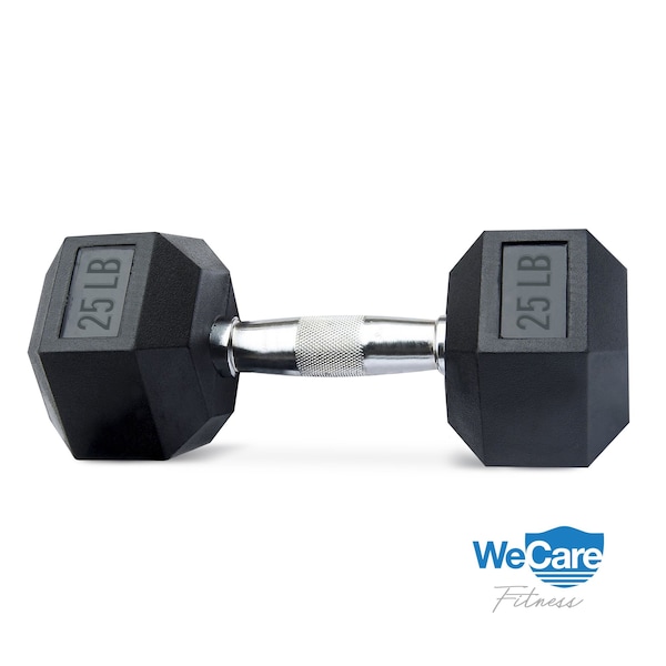 Wecare Fitness Rubber-Coated Chrome Handle 25 Lbs Dumbbells, Set of Two, Black, 2PK - WC-2P-25LB-BK