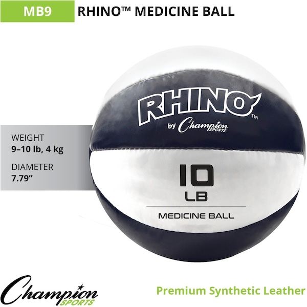 Champion Sports Leather Medicine Ball, 4kg, 10"D - MB9