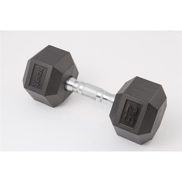 York Barbell Rubber Hex Dumbbell with Chrome Ergo Handle - 85 lbs - YO626664
