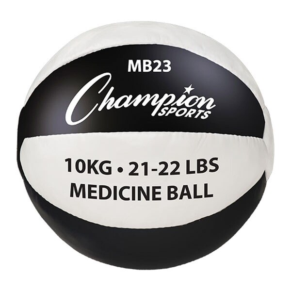 Champion Sports 21-22 lbs Leather Medicine Ball, Black & White - CH55972