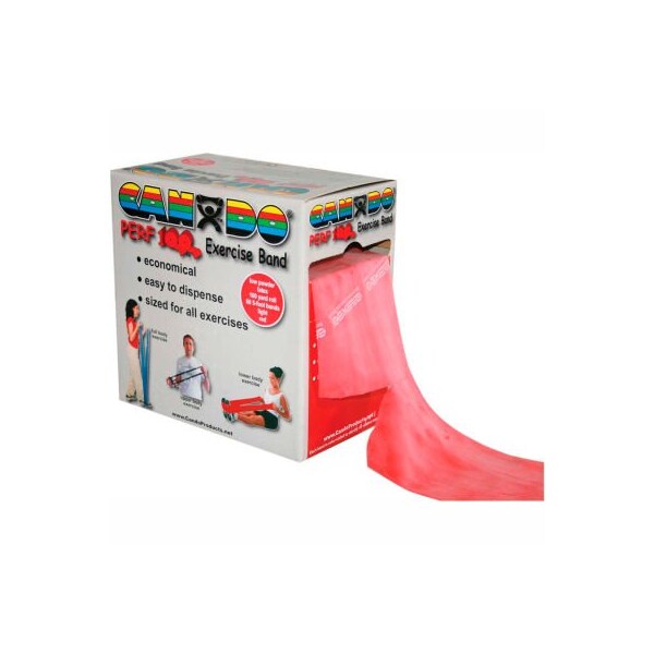 Fabrication Enterprises CanDo Perf 100 Low Powder Exercise Band, Red, 100 yd Roll, 1 Roll/Box - 1202654