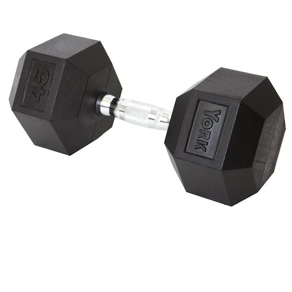 York Barbell Rubber Hex Dumbbell with Chrome Ergo Handle - 45 lbs - YO626656