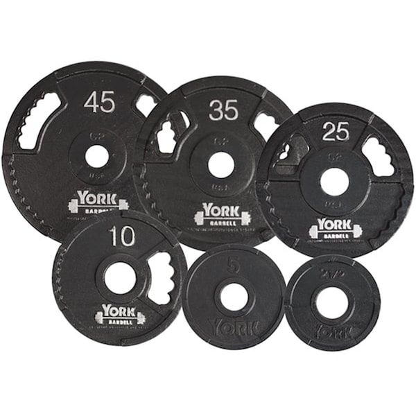 York Barbell G2 Olympic Dual Grip Thin Line Cast Iron Plate, Black - 25 lbs - YO626706