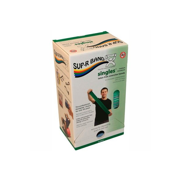Fabrication Enterprises Sup-R Band Latex Free Exercise Band, 5' Strips, Green, 30 Strips/Box - 1634005