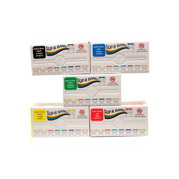 Fabrication Enterprises Sup-R Band Latex Free Exercise Band, 6 Yard Roll/Box, 5 Color Set - 1613916