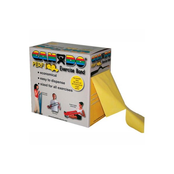 Fabrication Enterprises CanDo Perf 100 Low Powder Exercise Band, Yellow, 100 yd Roll, 1 Roll/Box - 1202288