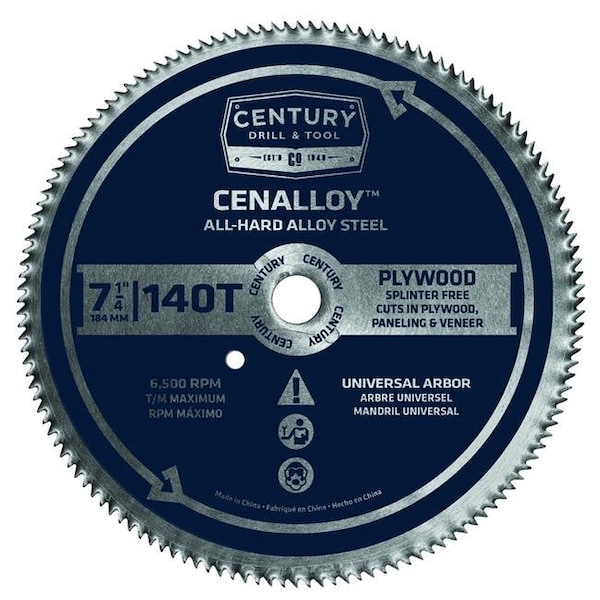 Century Drill & Tool Century Drill & Tool 178320628 08206 7.25 in. x 140T Plywood Cenaly Saw Blade - 178320628