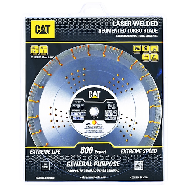 Caterpillar 800 Expert Segmented Laser Welded General Purpose Diamond Blade 14-In - 350mm - DA34016U
