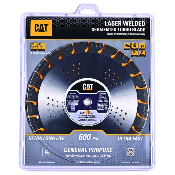 Caterpillar 600 Pro Segmented Laser Welded General General Purpose Diamond Blade 14-In - 350mm - DA33020U