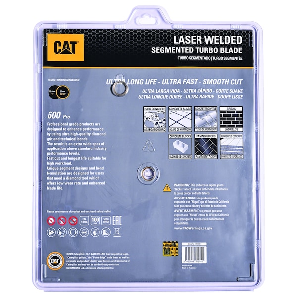 Caterpillar 600 Pro Segmented Laser Welded General General Purpose Diamond Blade 14-In - 350mm - DA33020U