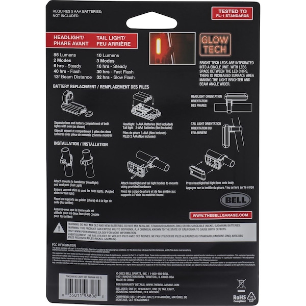 Bell Sports Bell Sports Radian Aluminum/Reinforced Plastic Bicycle Light Set Red/White - 7142208