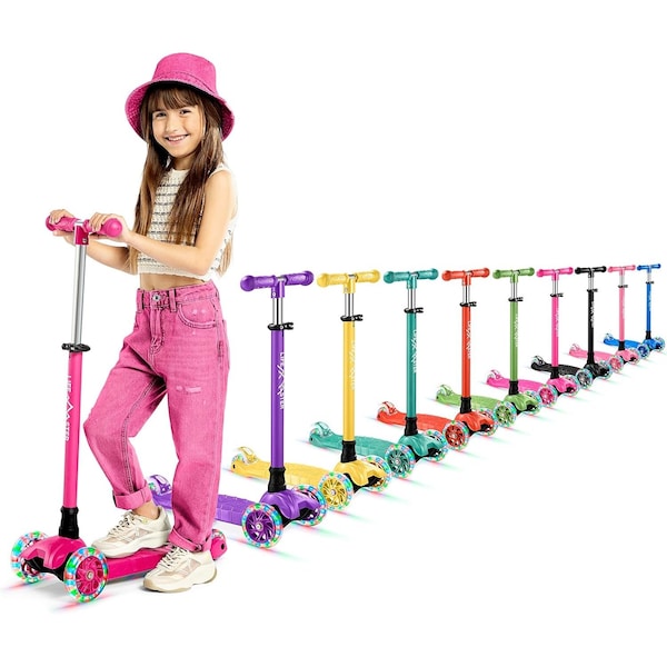 Lifemaster Kids 3-Wheel Scooter with LED Wheels, Adjustable Handlebar, Indoor/Outdoor Pink, 1 Count - LIFSCTPIK