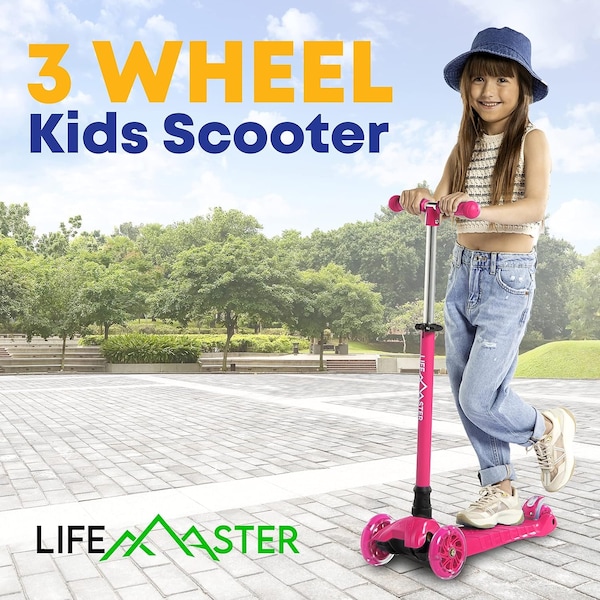 Lifemaster Kids 3-Wheel Scooter with LED Wheels, Adjustable Handlebar, Indoor/Outdoor Pink, 1 Count - LIFSCTPIK