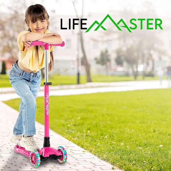 Lifemaster Kids 3-Wheel Scooter with LED Wheels, Adjustable Handlebar, Indoor/Outdoor Pink, 1 Count - LIFSCTPIK