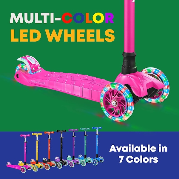 Lifemaster Kids 3-Wheel Scooter with LED Wheels, Adjustable Handlebar, Indoor/Outdoor Pink, 1 Count - LIFSCTPIK