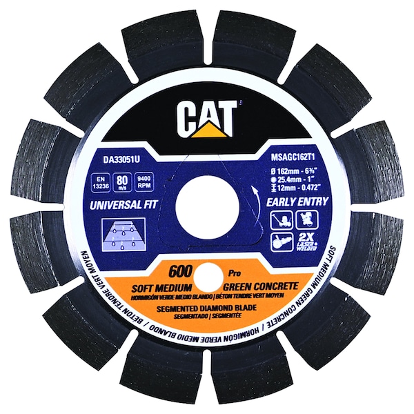 Caterpillar 600 Pro Early Entry Soft Aggregate Silent Green Concrete Diamond Blade 6 3/8-In - 162mm Orange - DA33051U