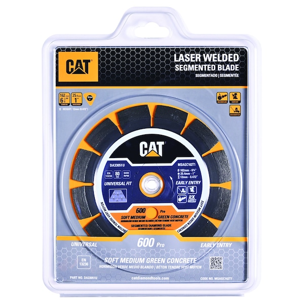 Caterpillar 600 Pro Early Entry Soft Aggregate Silent Green Concrete Diamond Blade 6 3/8-In - 162mm Orange - DA33051U