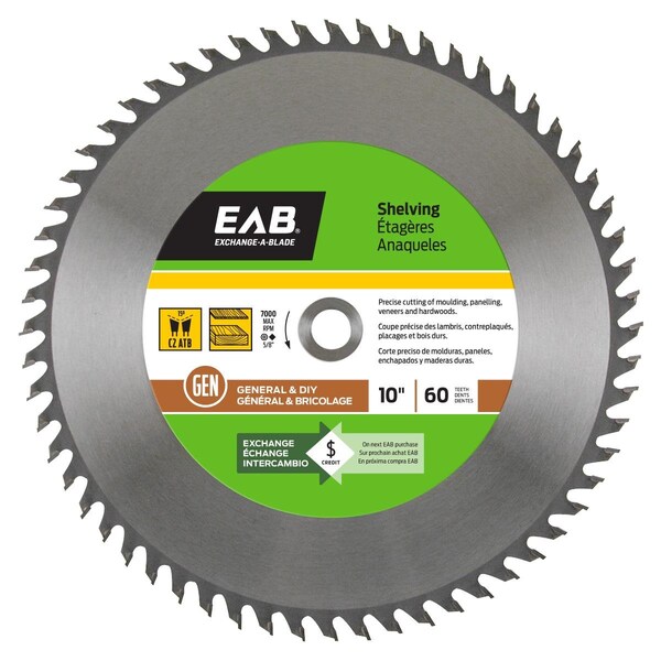 Inserciones 10 in. x 60 Teeth Finishing Shelving Saw Blade - Recyclable Exchangeable - IN3355428