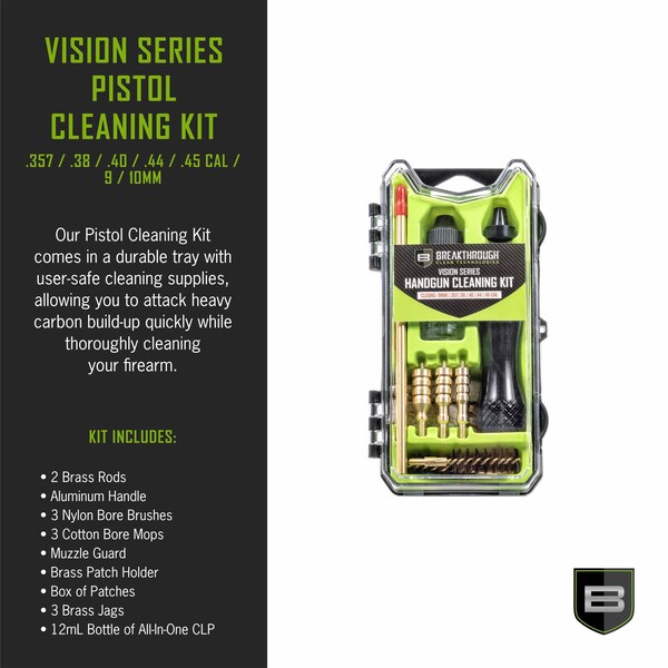 Breakthrough Clean Technologies Vision Series Handgun Cleaning Kit, .357, .38, .40, .44, & .45 Caliber, Multi-Color - BT-CCC-P