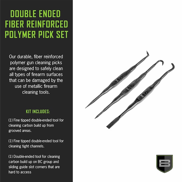 Breakthrough Clean Technologies Double-Ended Fiber Reinforced Polymer Picks, 3-Pack w/ Vinyl Pouch, Black - BT-FRPP-3PK