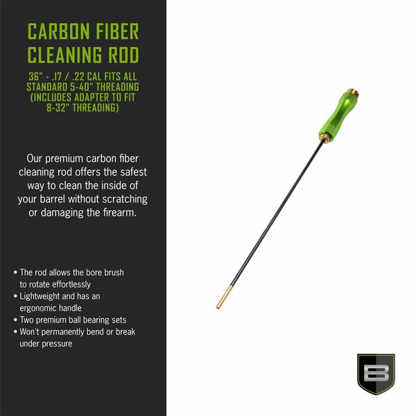 Breakthrough Clean Technologies 36in. Carbon Fiber Cleaning Rod w/ Rotating, Ergonomic Handle, .17 thru .22 Caliber & 4mm, Multi-Color - BT-CFRR-RF36