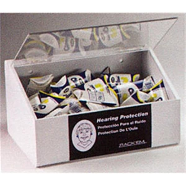 Rack Em Racks RackEm Racks 5136-W 60-Pair Foam Ear Plug Dispenser with Lid - White Heavy- Duty Plastic - 5136-W