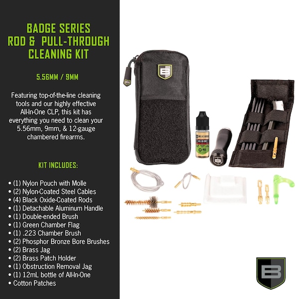 Breakthrough Clean Technologies Badge Series Rod & Pull-Through Cleaning Kit w/ Molle Pouch, 5.56 / 9mm - BT-MPK-RH