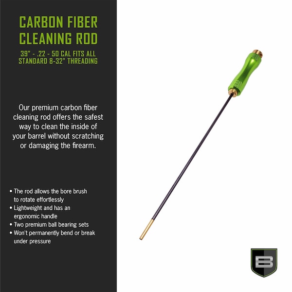 Breakthrough Clean Technologies 39in. Carbon Fiber Cleaning Rod w/ Rotating, Ergonomic Handle, .22 thru .50 Caliber & 5mm, Multi-Color - BT-CFRR-39