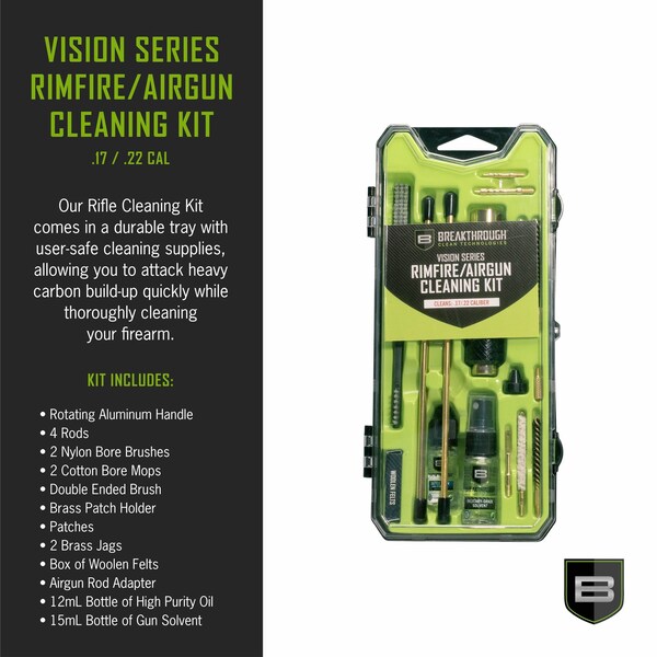 Breakthrough Clean Technologies Vision Series Rimfire & Airgun Cleaning Kit, .17 & .22 Caliber, Multi-Color - BT-CCC-AG/RF