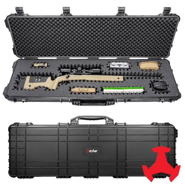 Eylar 53in Hard Rifle Case Equipped With Ragar Reconfigurable & Reusable XP Crosslinked Foam Insert - SA00015-BLK-RG-XP
