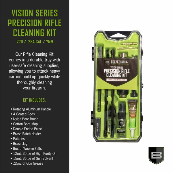 Breakthrough Clean Technologies Vision Series Rifle Cleaning Kit, .27, .284 Caliber & 7mm, Multi-Color - BT-CCC-270R