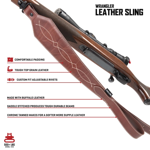 Allen Co Heritage Western Scallop Leather Rifle Sling, Brown - 8508
